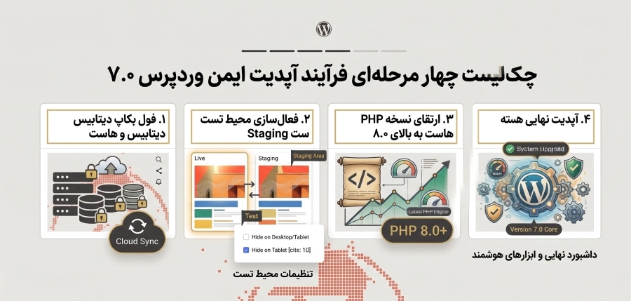 چک لیست چهار مرحله ای فرآیند آپدیت ایمن وردپرس 7.0