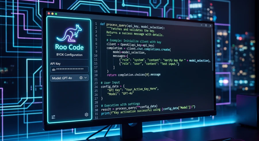رابط کاربری افزونه Roo Code و پنل تنظیمات اتصال API اختصاصی